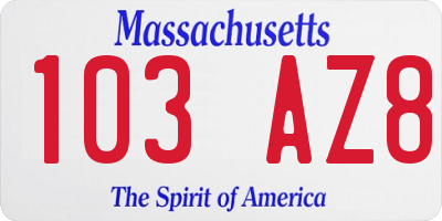 MA license plate 103AZ8