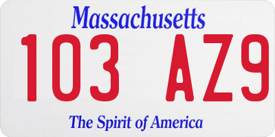 MA license plate 103AZ9