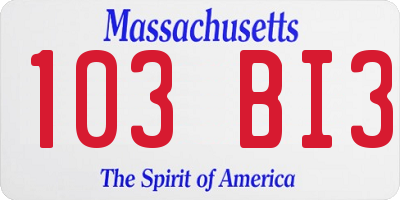 MA license plate 103BI3