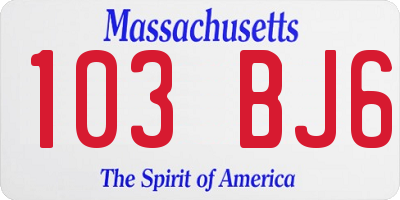 MA license plate 103BJ6