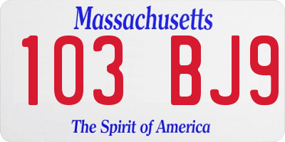 MA license plate 103BJ9