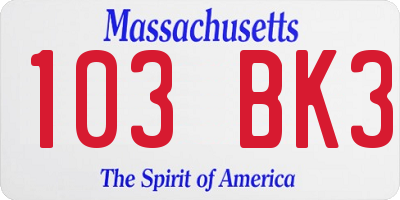 MA license plate 103BK3