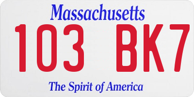 MA license plate 103BK7