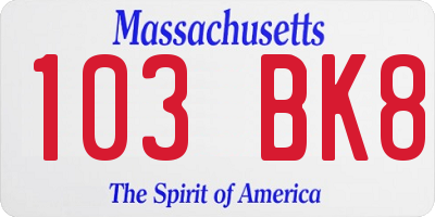 MA license plate 103BK8