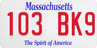MA license plate 103BK9