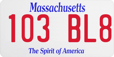 MA license plate 103BL8