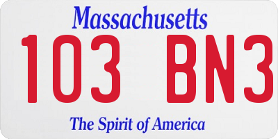 MA license plate 103BN3