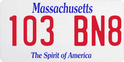 MA license plate 103BN8