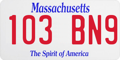 MA license plate 103BN9