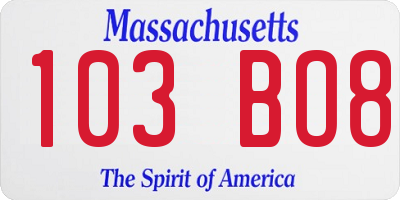 MA license plate 103BO8