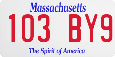 MA license plate 103BY9