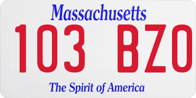 MA license plate 103BZ0