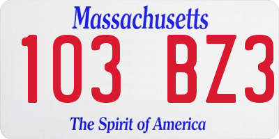 MA license plate 103BZ3