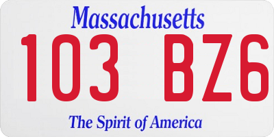 MA license plate 103BZ6