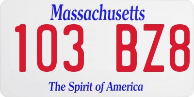 MA license plate 103BZ8