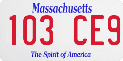 MA license plate 103CE9