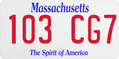 MA license plate 103CG7