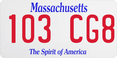 MA license plate 103CG8