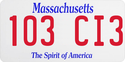 MA license plate 103CI3