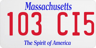 MA license plate 103CI5