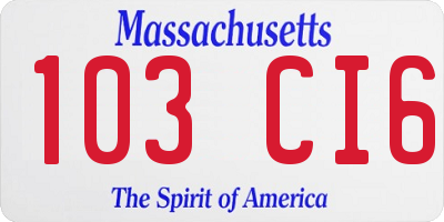 MA license plate 103CI6