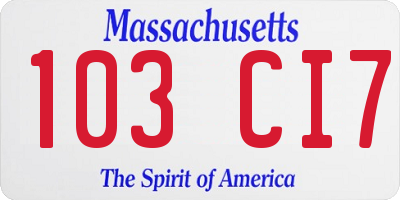 MA license plate 103CI7