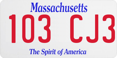 MA license plate 103CJ3