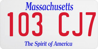 MA license plate 103CJ7