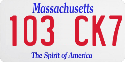 MA license plate 103CK7