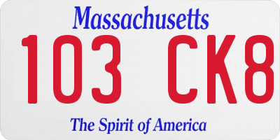 MA license plate 103CK8