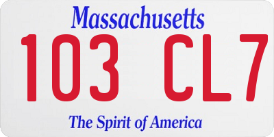 MA license plate 103CL7