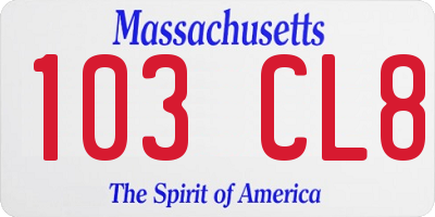 MA license plate 103CL8