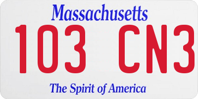 MA license plate 103CN3