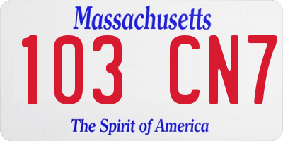 MA license plate 103CN7