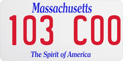 MA license plate 103CO0