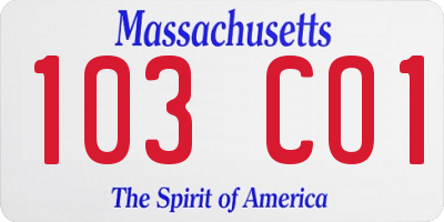 MA license plate 103CO1
