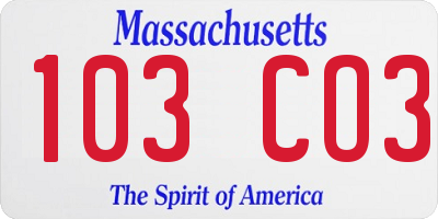 MA license plate 103CO3