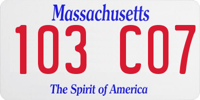 MA license plate 103CO7