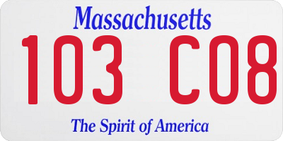 MA license plate 103CO8