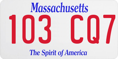 MA license plate 103CQ7