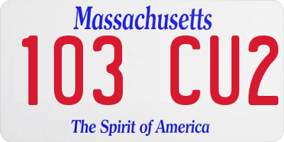 MA license plate 103CU2
