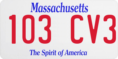 MA license plate 103CV3