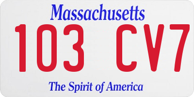 MA license plate 103CV7