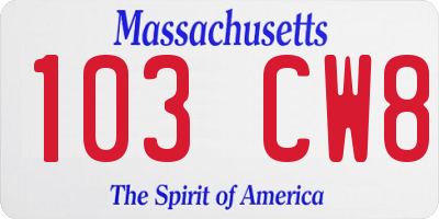 MA license plate 103CW8