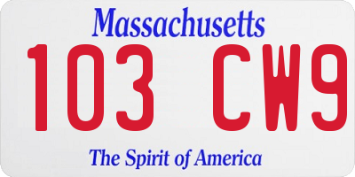 MA license plate 103CW9