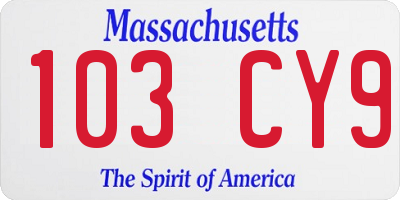 MA license plate 103CY9