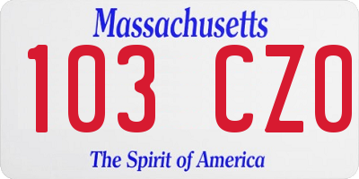 MA license plate 103CZ0