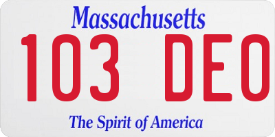 MA license plate 103DE0