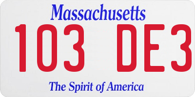 MA license plate 103DE3