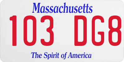 MA license plate 103DG8